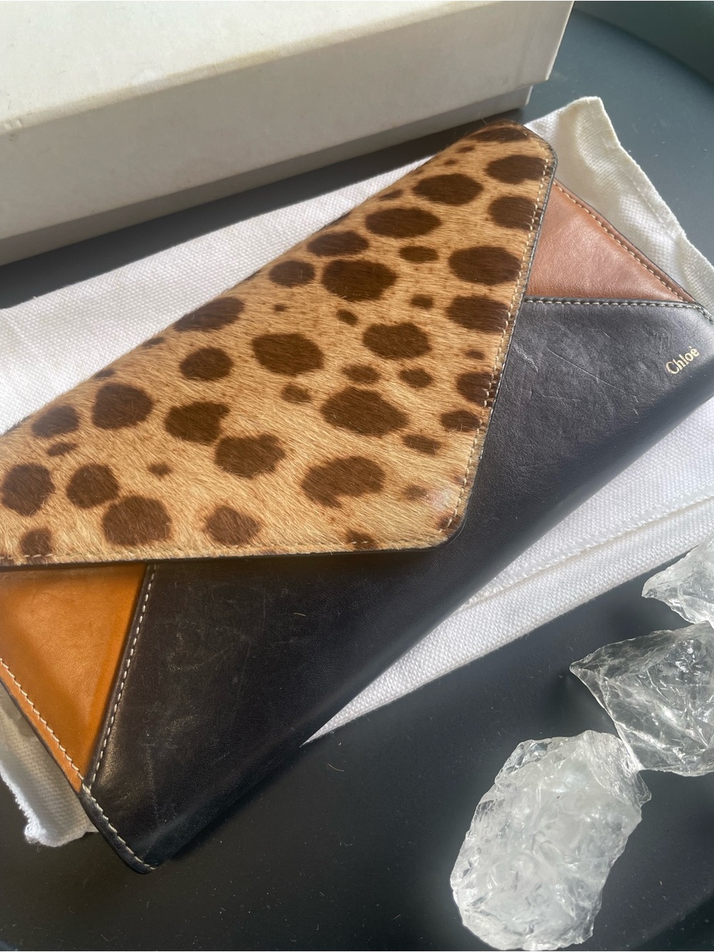 Chloé Vintage Multicolor Leather & Haircalf Envelope Clutch - Leopard Wallet